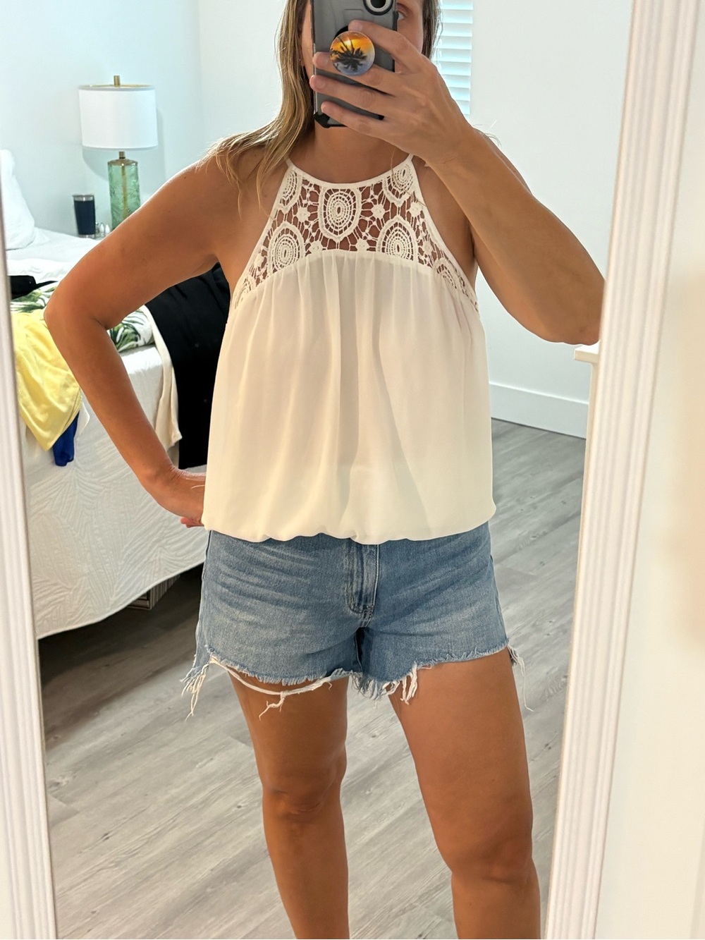 Naked Zebra white Lace Yoke Halter Tank